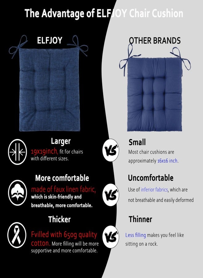 ELFJOY Solid Color Cozy Sanding Fabric Rocking Chair Cushions -Rocker Chair Pad Set Flax Navy - Image 3