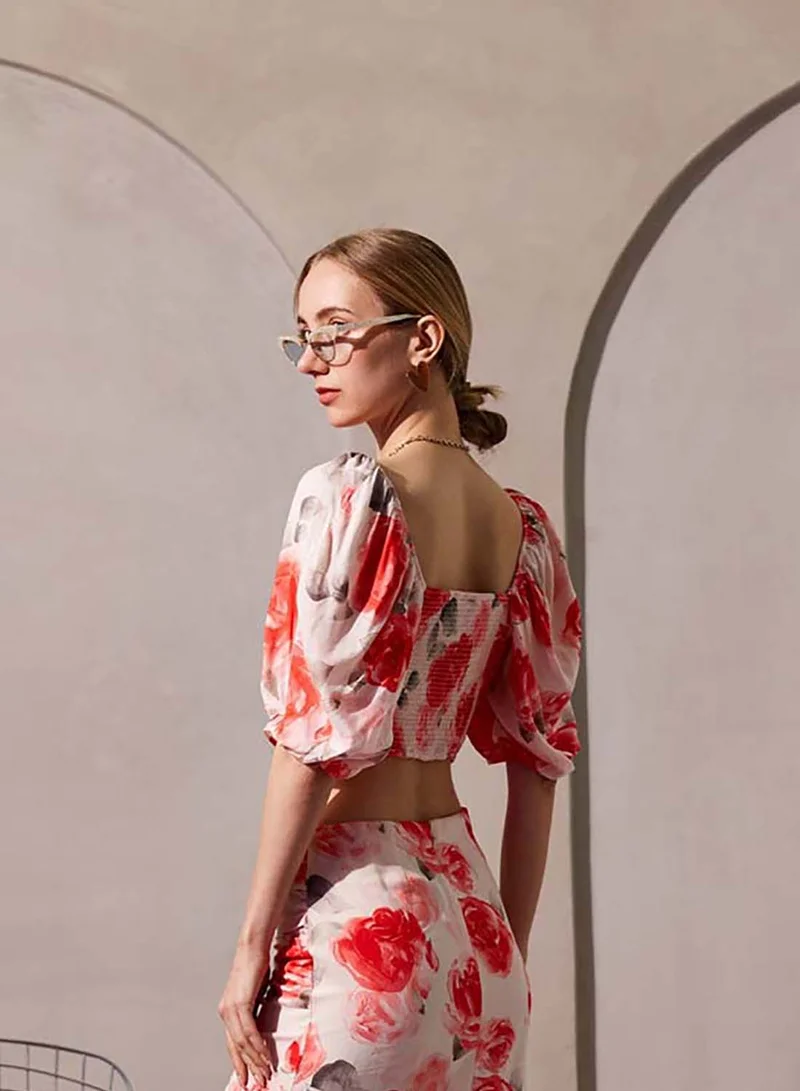 Virgio VIRGIO 100% Viscose Floral Front Knotted Top