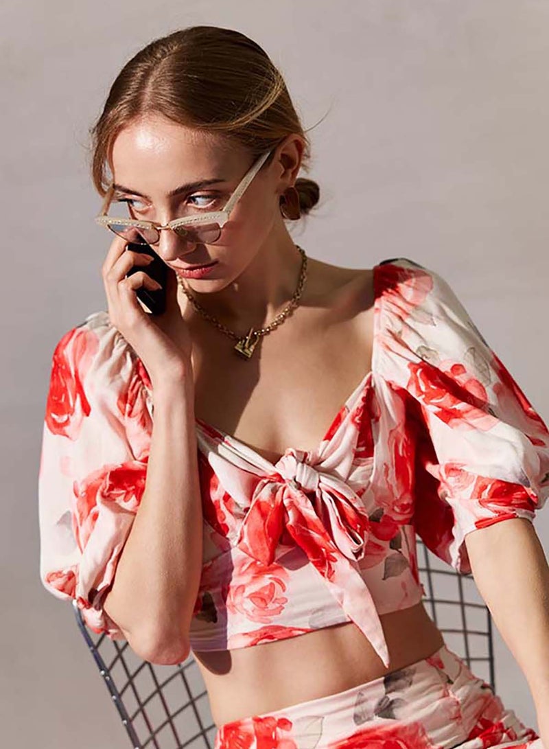 Virgio VIRGIO 100% Viscose Floral Front Knotted Top - Image 2