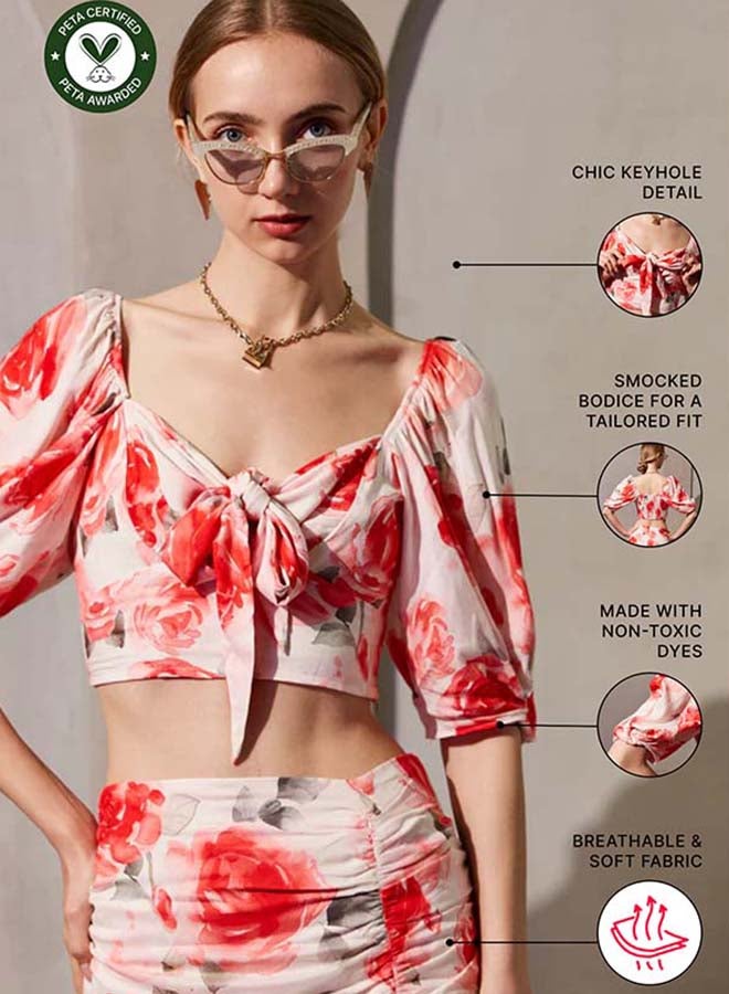Virgio VIRGIO 100% Viscose Floral Front Knotted Top - Image 1