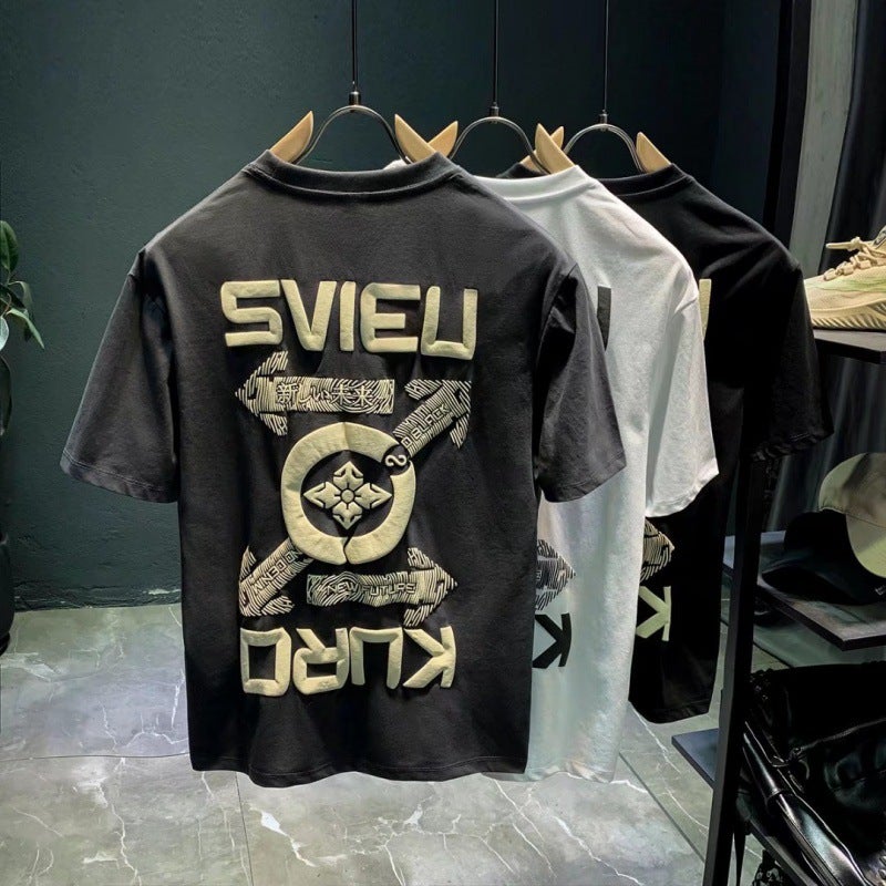Short-sleeved T-shirt men's 2022 new casual fashion brand summer ins trendy all-match T-shirt A printed top fashion - Image 2