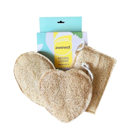 awenest 100% Natural Sun-Dried Loofah | Organic Bath Scrubber for Women & Men | Gentle Exfoliating Body Scrub Sponge | Eco-Friendly, Biodegradable Body Brush | Removes Dead Skin | Pack of 3 - Image 1