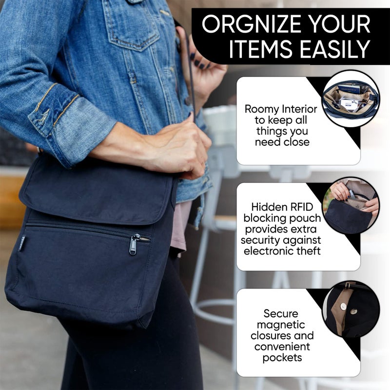 Peak Gear Crossbody Travel Purse with RFID Blocking Pocket and Lifetime Recovery Service. Versatile and Stylish Nylon Shoulder Bag | Black - Image 5