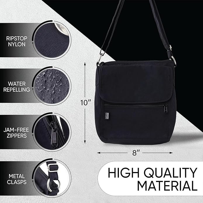 Peak Gear Crossbody Travel Purse with RFID Blocking Pocket and Lifetime Recovery Service. Versatile and Stylish Nylon Shoulder Bag | Black - Image 2