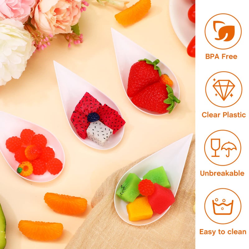 Foaincore 500 Pcs 4 Inch Appetizer Spoons Tear Drop Mini Appetizer Plates Plastic Catering Supplies Disposable Appetizer Tasting Spoons Asian Spoon for Desserts and Appetizers Sample Serving Party (White)  - Image 2
