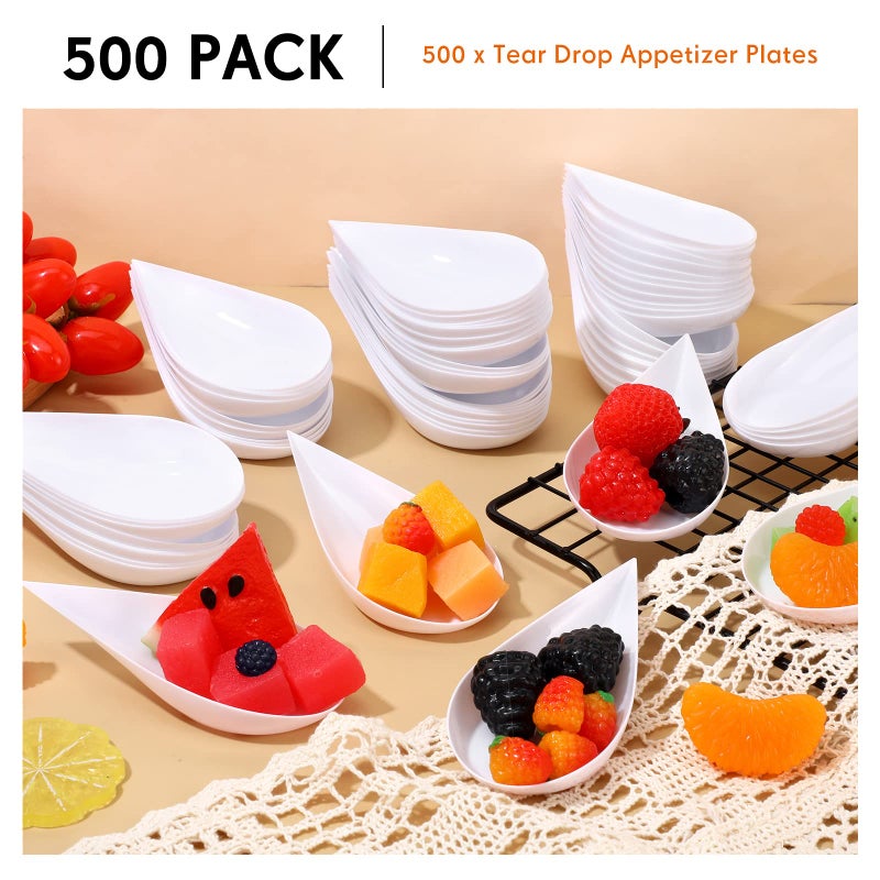 Foaincore 500 Pcs 4 Inch Appetizer Spoons Tear Drop Mini Appetizer Plates Plastic Catering Supplies Disposable Appetizer Tasting Spoons Asian Spoon for Desserts and Appetizers Sample Serving Party (White)  - Image 5
