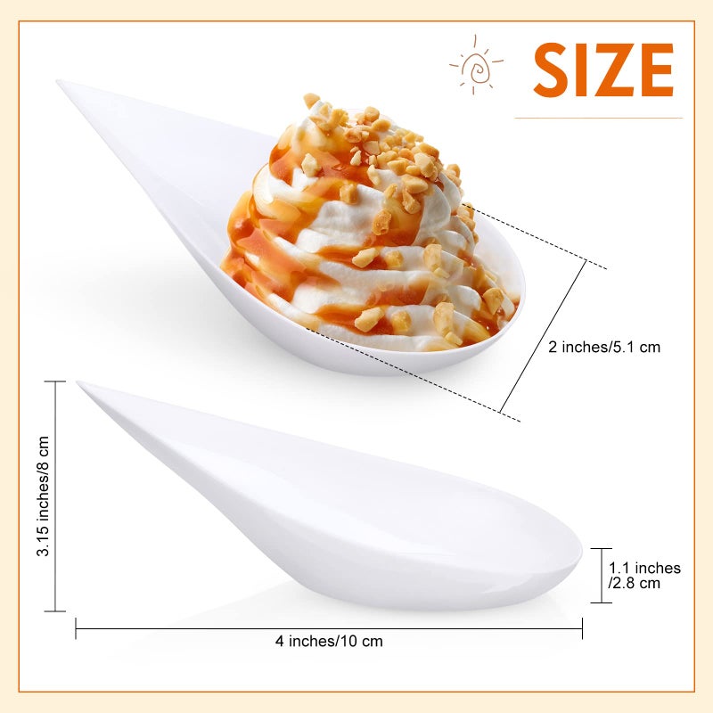 Foaincore 500 Pcs 4 Inch Appetizer Spoons Tear Drop Mini Appetizer Plates Plastic Catering Supplies Disposable Appetizer Tasting Spoons Asian Spoon for Desserts and Appetizers Sample Serving Party (White)  - Image 3