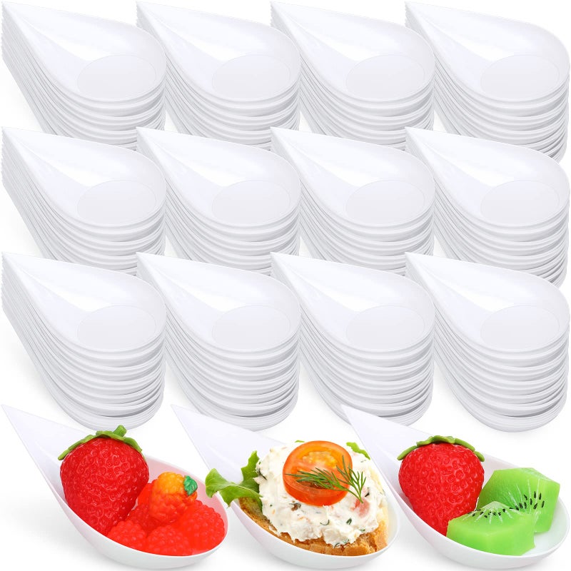 Foaincore 500 Pcs 4 Inch Appetizer Spoons Tear Drop Mini Appetizer Plates Plastic Catering Supplies Disposable Appetizer Tasting Spoons Asian Spoon for Desserts and Appetizers Sample Serving Party (White)  - Image 1