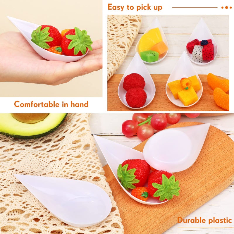 Foaincore 500 Pcs 4 Inch Appetizer Spoons Tear Drop Mini Appetizer Plates Plastic Catering Supplies Disposable Appetizer Tasting Spoons Asian Spoon for Desserts and Appetizers Sample Serving Party (White)  - Image 4