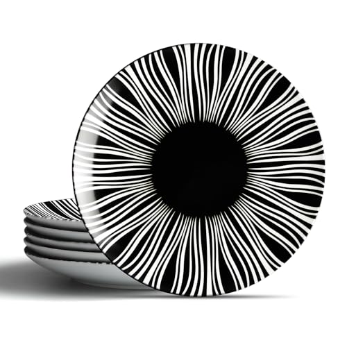 AYFDISHS Ceramic Dinner Plates Set of 6-8 Inch Dessert Plates, Black and White Porcelain Dinner Plates Microwave, Oven & Dishwasher Safe, Minimalist Porcelain Dish Set - Image 1
