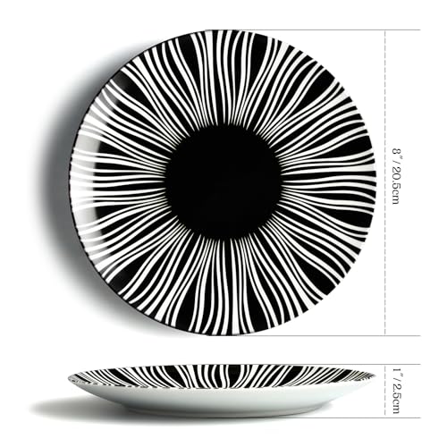 AYFDISHS Ceramic Dinner Plates Set of 6-8 Inch Dessert Plates, Black and White Porcelain Dinner Plates Microwave, Oven & Dishwasher Safe, Minimalist Porcelain Dish Set - Image 2