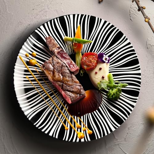 AYFDISHS Ceramic Dinner Plates Set of 6-8 Inch Dessert Plates, Black and White Porcelain Dinner Plates Microwave, Oven & Dishwasher Safe, Minimalist Porcelain Dish Set - Image 3