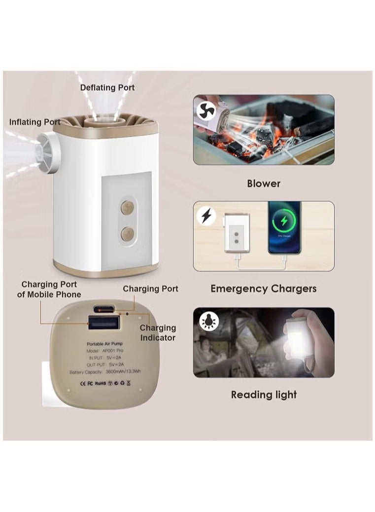 Electric Portable Air Pump - with 3600mAh Battery - Lightweight Mini Air Pump + Vacuum Pump + Camping Lights. Suitable for Outdoor Hiking Travel Camping Accessorie - Image 4