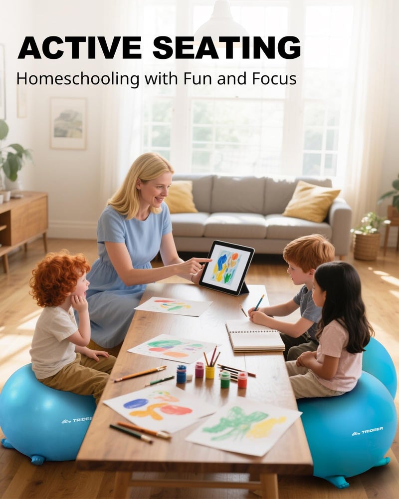 Trideer Flexible Seating for Classroom Elementary, Yoga Ball Chairs for Kids, Wobble Chair of School Supplies for Sensory Kids, Student Desk Chairs for Homeschool (Blue, 55cm) - Image 3