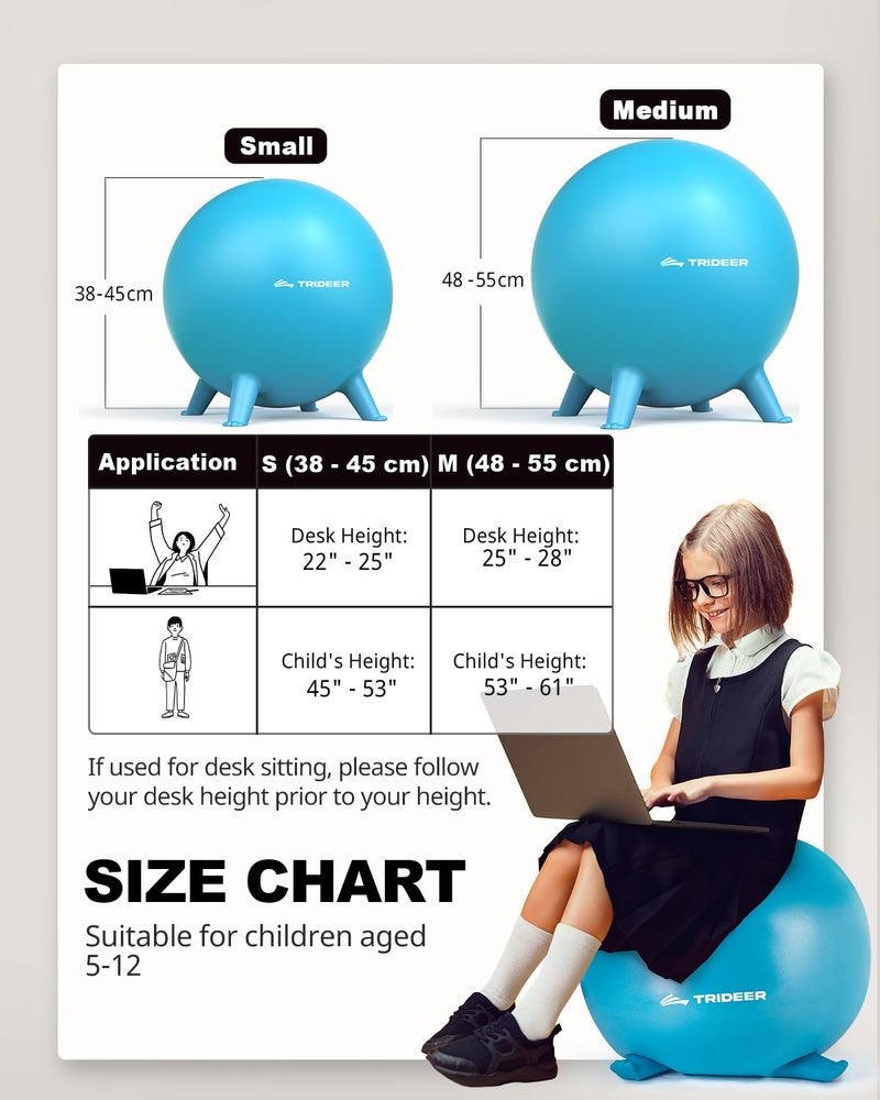 Trideer Flexible Seating for Classroom Elementary, Yoga Ball Chairs for Kids, Wobble Chair of School Supplies for Sensory Kids, Student Desk Chairs for Homeschool (Blue, 55cm) - Image 5