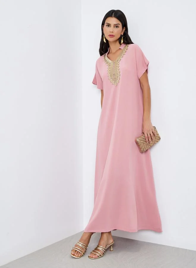 Amirah Amirah Pink Lace Insert A-Line Maxi Jalabiya