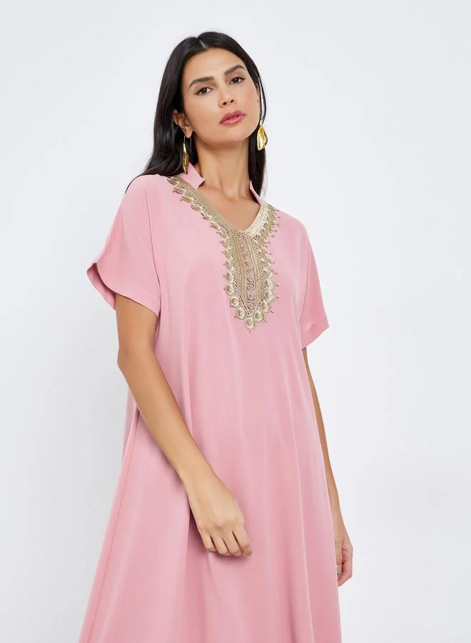 Amirah Amirah Pink Lace Insert A-Line Maxi Jalabiya