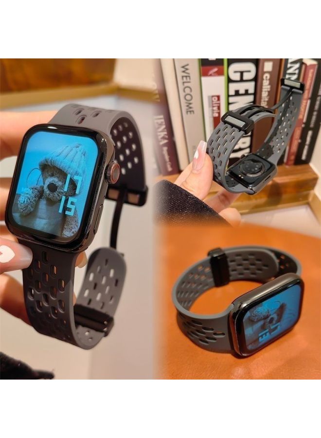 لساعة Iwatch Strap Applewatch Apple SE78 جيل رياضي من السيليكون للطلاب مع شفط مغناطيسي قابل للطي - اللون: رمادي - 40 مم [4-6 أجيال Se/se2] عالمي - Image 1