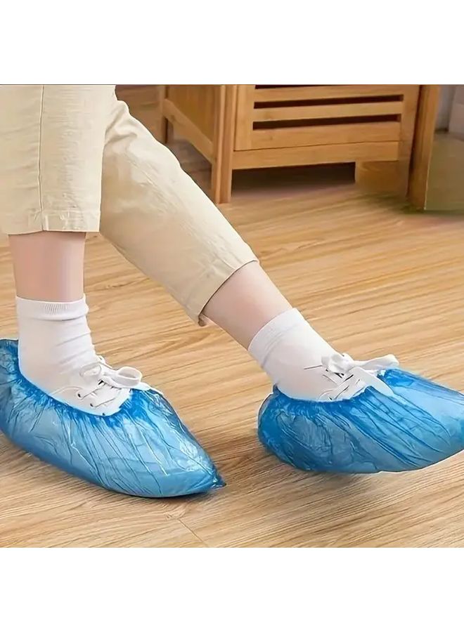Blue Disposable Plastic Shoe Covers 100 Pcs Waterproof Non Slip For Home Travel - Image 5