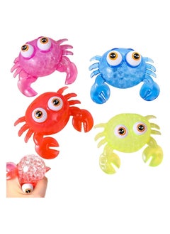SYOSI Crab Stress Relief Balls, Gel Water Beads Anxiety Relief Squeezing Balls, Funny Toy Filled with Water Beads, for Kids and Adults, Four Colors, Set of 4