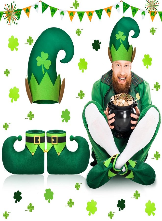 Breathffy طقم من قطعتين من أحذية Leprechaun وقبعة الحفلات الخاصة بعيد القديس باتريك من Breathffy مع إكسسوارات زي الشامروك اللبادي للرجال والنساء - Image 1