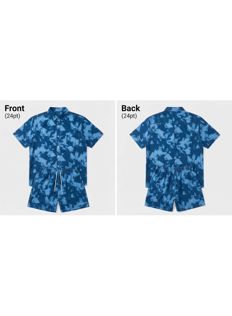 IceZone Men's 2 Piece Matching Set, Ocean Mist Blue Tie-Dye, Short Sleeve Button Up Shirt & Quick Dry Swim Shorts, Summer Beach Outfit - Image 4