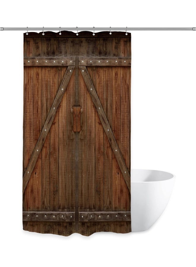 Riyidecor Rustic Small Barn Door Shower Curtain 36Wx72H Outdoor Stall 36 Inch Half Single Stand Up Shower Curtain Country Barnwood Decor Fabric Polyester Waterproof 7 Pack Plastic Hooks - Image 4