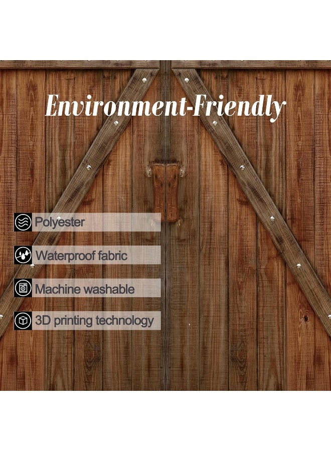 Riyidecor Rustic Small Barn Door Shower Curtain 36Wx72H Outdoor Stall 36 Inch Half Single Stand Up Shower Curtain Country Barnwood Decor Fabric Polyester Waterproof 7 Pack Plastic Hooks - Image 3
