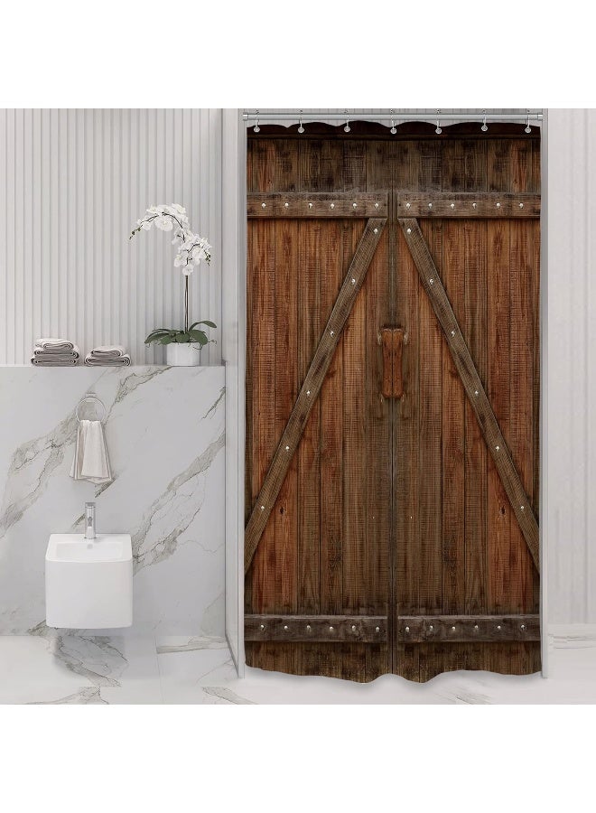 Riyidecor Rustic Small Barn Door Shower Curtain 36Wx72H Outdoor Stall 36 Inch Half Single Stand Up Shower Curtain Country Barnwood Decor Fabric Polyester Waterproof 7 Pack Plastic Hooks - Image 5