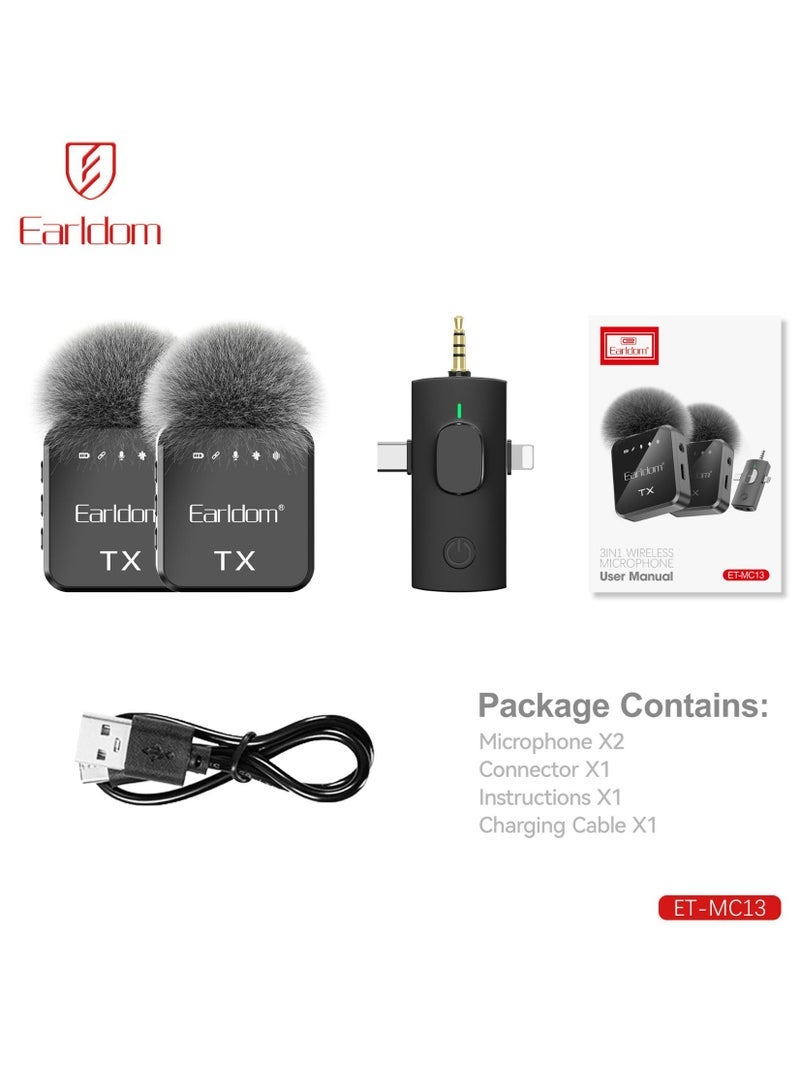 Earldom "MC13 AfroCrafts Portable 3-in-1 Wireless Collar Clip Microphone – Rechargeable Lavalier Mic with Noise Reduction, Plug-and-Play for Smartphones, Cameras, Laptops & Live Streaming" - Image 2