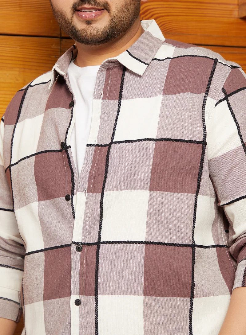 Instafab Plus Instafab Plus Men's Grape Purple Framed-Buffalo Regular Shirt For Casual Wear | Spread Collar | Long Cuffed Sleeves | Button Closure | Plus Size Shirt Crafted With Comfort Fit For Everyday Wear
