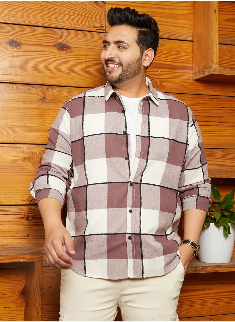 انستافاب بلس Instafab Plus Men's Grape Purple Framed-Buffalo Regular Shirt For Casual Wear | Spread Collar | Long Cuffed Sleeves | Button Closure | Plus Size Shirt Crafted With Comfort Fit For Everyday Wear