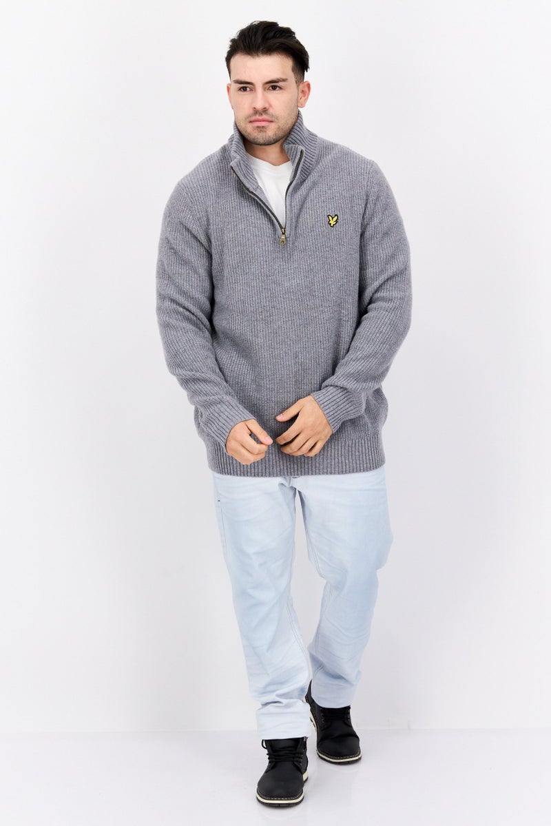 Lyle & Scott سويت شيرت رجالي ذو ياقة مدببة بأكمام طويلة، رمادي - Image 3