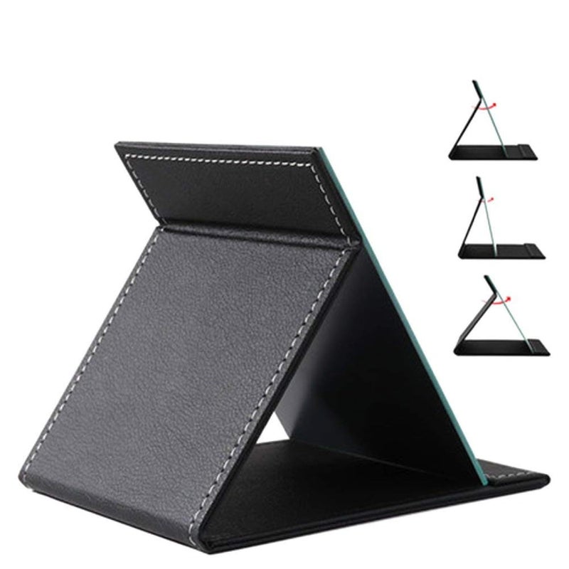 Krivety Krivety Portable Folding Vanity Round Compact Makeup Mirror with Stand for Desk Table Slim PU Leather Folding Princess Makeup Tabletop Camping Travel Cosmetic Mirror with Standing Black 2  - Image 3