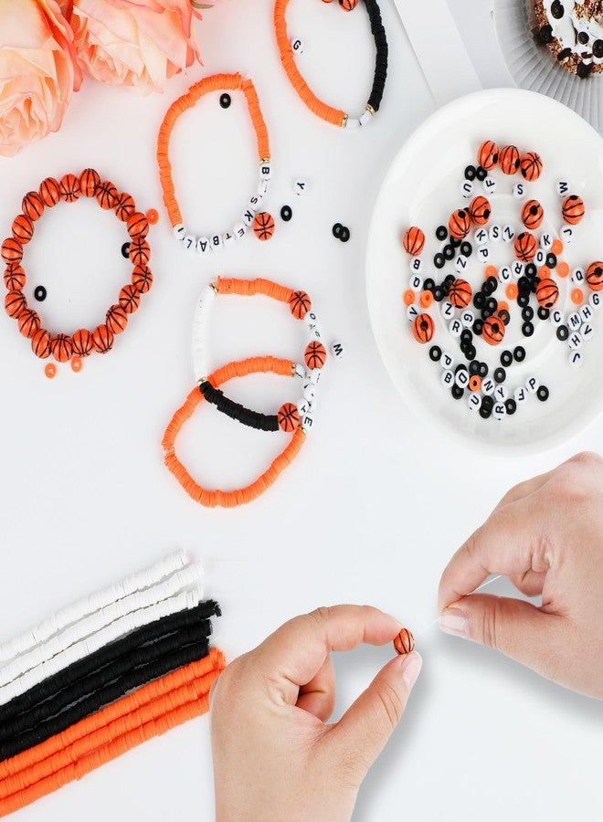 rolyta 4200 Pcs Basketball Clay Beads Bracelet Making Kit, 12 Strands Black/White/Orange Clay Beads 100 Letter Number Bead 120 Basketball Acrylic with Gold Spacers, Friendship Bracelet Kit for Sport Parties - Image 3