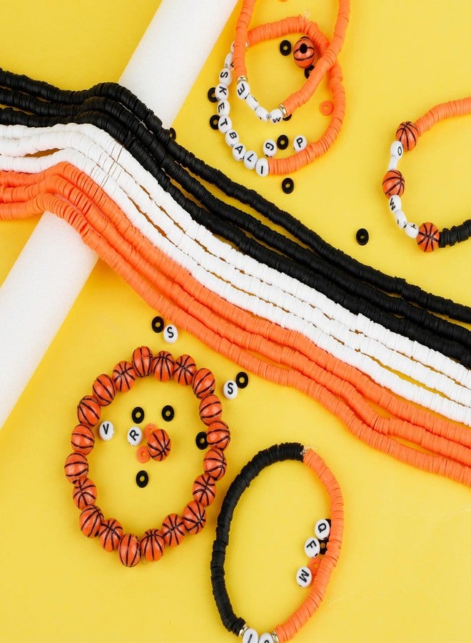 rolyta 4200 Pcs Basketball Clay Beads Bracelet Making Kit, 12 Strands Black/White/Orange Clay Beads 100 Letter Number Bead 120 Basketball Acrylic with Gold Spacers, Friendship Bracelet Kit for Sport Parties - Image 5
