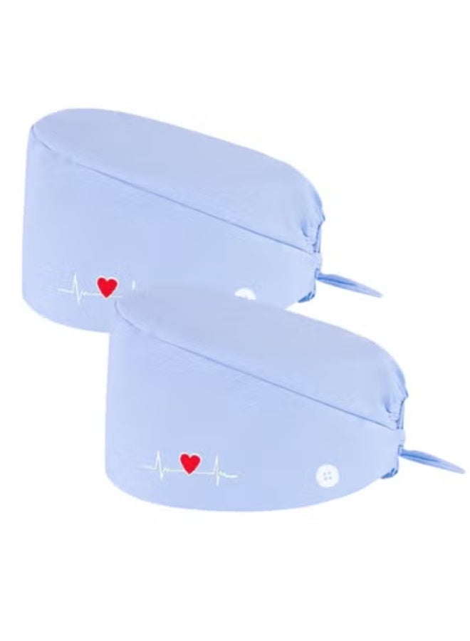 TLAXCA 2 Pack Surgical Caps, Unisex Dental Stomatologist Operating Room Nurse Caps, Adjustable Elastic Nursing Caps with ons and Sweatband, Fluffy Cotton Hats (Blue) - Image 1