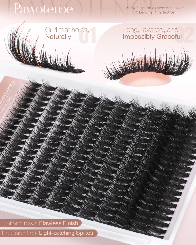 Pawotence Wispy Lash Clusters 12-22mm Cluster Eyelash Extensions 240pcs Individual Lashes Clusters Fairy Spikes Eyelash Clusters Lashes Extension - Image 3