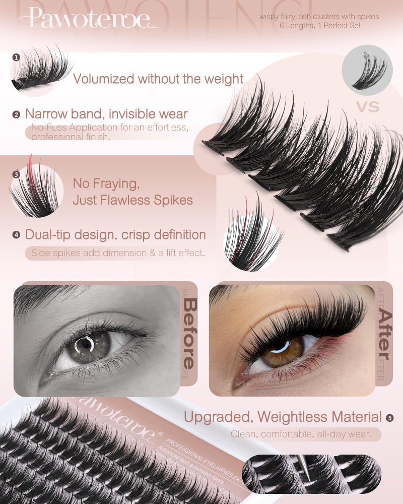 Pawotence Wispy Lash Clusters 12-22mm Cluster Eyelash Extensions 240pcs Individual Lashes Clusters Fairy Spikes Eyelash Clusters Lashes Extension - Image 5