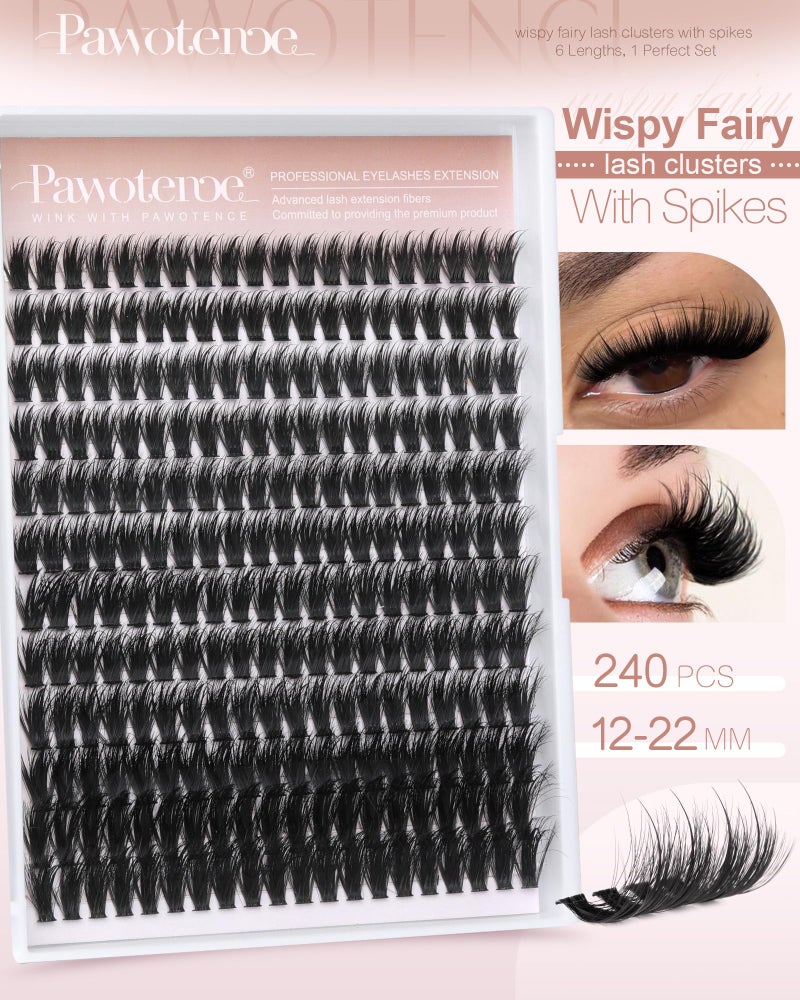 Pawotence Wispy Lash Clusters 12-22mm Cluster Eyelash Extensions 240pcs Individual Lashes Clusters Fairy Spikes Eyelash Clusters Lashes Extension - Image 2
