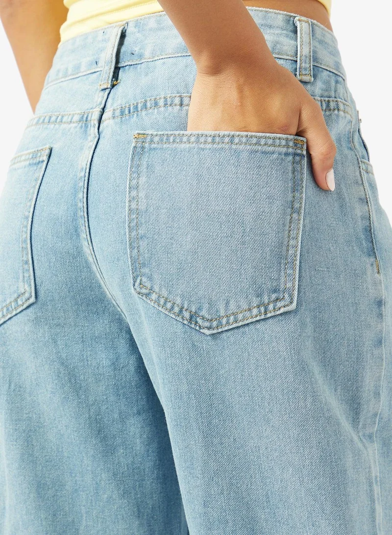 Ginger  Mid Rise Floral Embroidered Straight Fit Jeans for Women | Best Price UAE