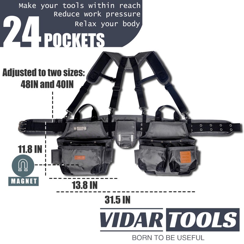 VIDAR TOOLS Tool belt,Tool Belts for Men with Suspenders and Magnetic Tool Pouch.Heavy Duty Carpenter/Construction Tool Belt. - Image 2