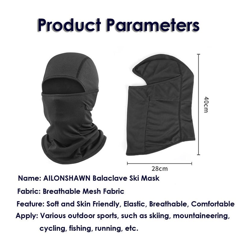 AILONSHAWN Black Balaclava Ski Mask Full Face Mask Men Shiesty Ski Mask for Men Women Motorcycle Summer Face Cover Sun UV Protection Football Snowboarding - Image 2