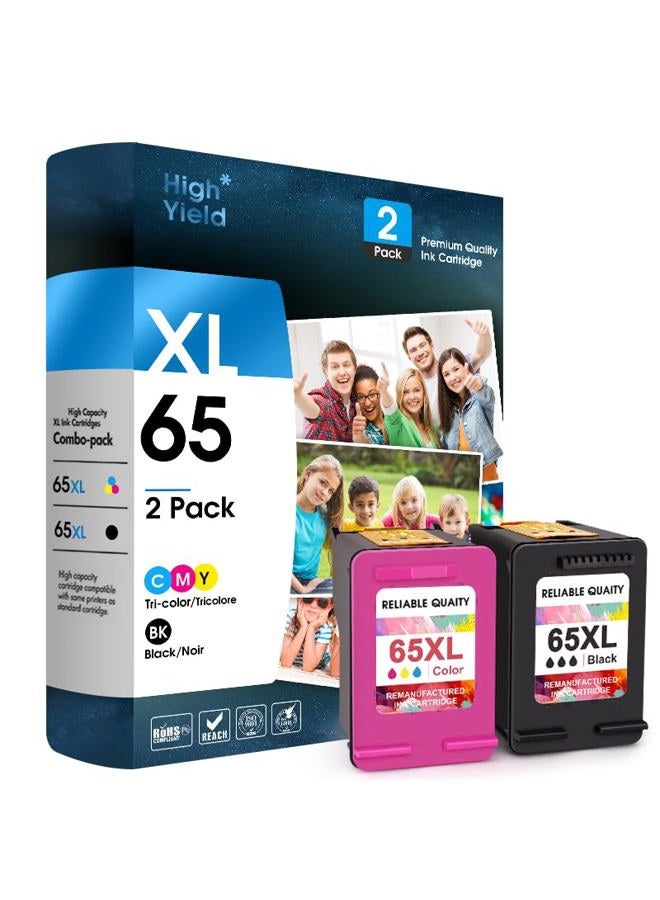 ESTON Remanufactured for HP 65 Ink cartridges Black/Color Combo Pack Works with HP Deskjet 3755 3772 3700 3722 3752 2600 2622 Envy 5055 5000 5070 5052 Printer（1Balck 1Color - Image 1