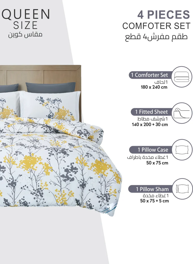 Donetella Printed Comforter Set 4-Pcs Queen Size All Season Bed Fits(140 X 200 Cm)Bedding Set With Removable Filler And Down Alternative Filling, Vista White