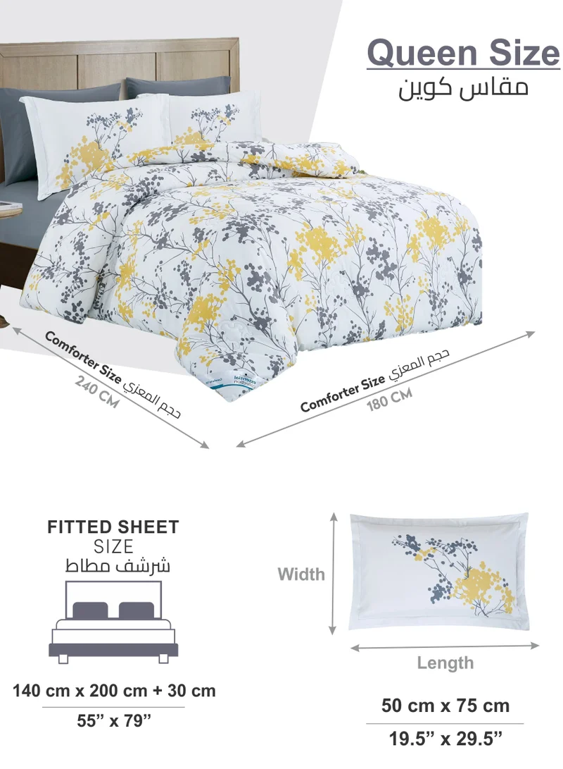 Donetella Printed Comforter Set 4-Pcs Queen Size All Season Bed Fits(140 X 200 Cm)Bedding Set With Removable Filler And Down Alternative Filling, Vista White
