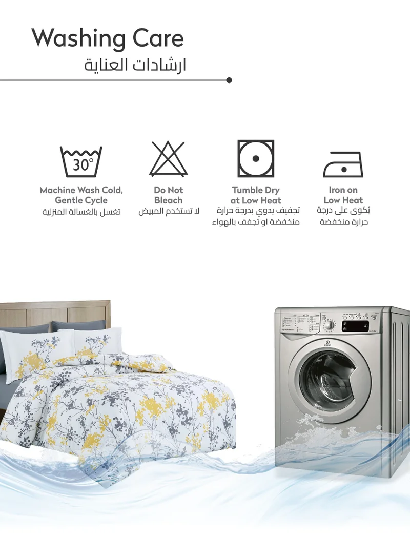 Donetella Printed Comforter Set 4-Pcs Queen Size All Season Bed Fits(140 X 200 Cm)Bedding Set With Removable Filler And Down Alternative Filling, Vista White