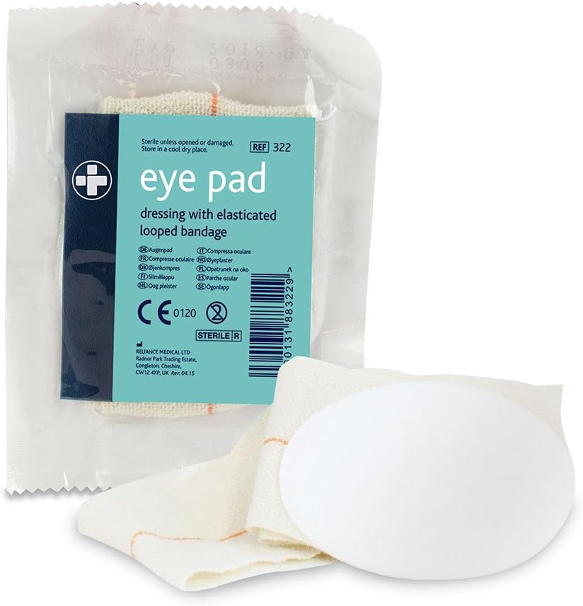 Reliance Medical Sterile Eye Pad Thick Comfortable Dressing with Elasticated Loop Ideal for HSE First Aid Kits Eye Injuires Pack of 10