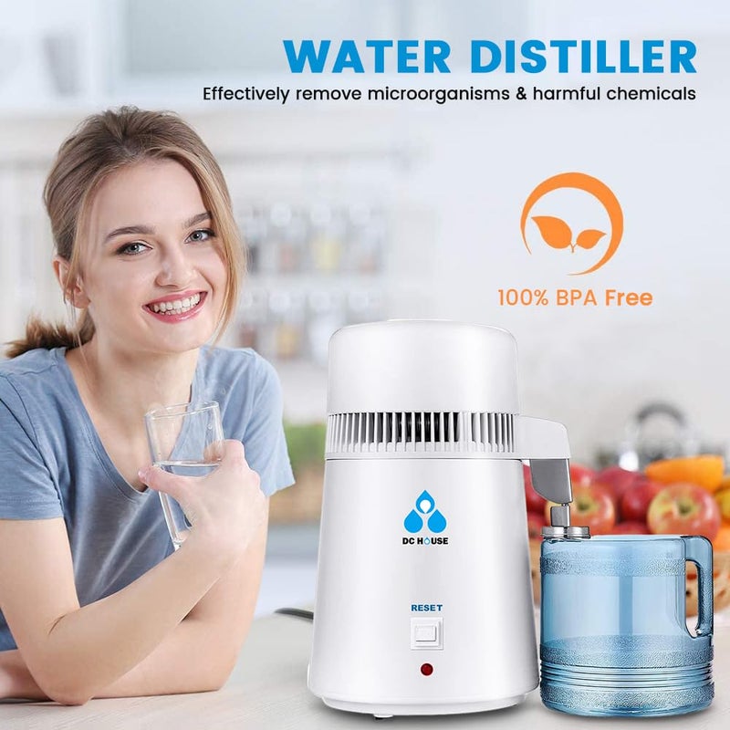 DC HOUSE 1 Gallon Water Distiller Machine, 750W 4L Pure Distilled Water Maker Machine for Home Countertop Table Desktop, Drinking Purifier for Home Kitchen CPAP Hmidifiers with Pastic Container - Image 2