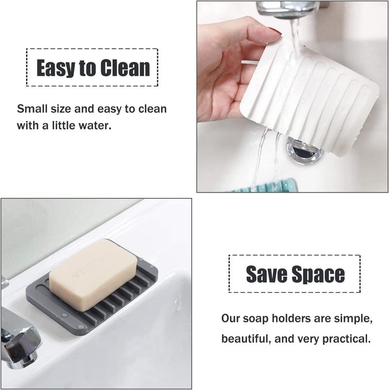 Baskety Silicone Soap Holder Soap Dish Stand Saver Tray for Bathroom, Kitchen and Sink - Pack of 3 (White) - Image 3